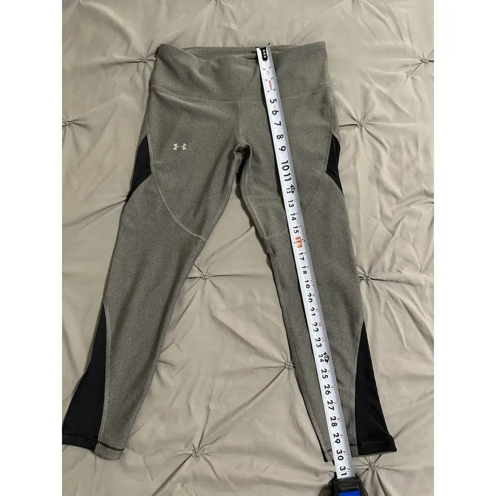 Under Armour UA Women's Size S HeatGear Shine Cropped Leggings Grey/Black‎ Mesh